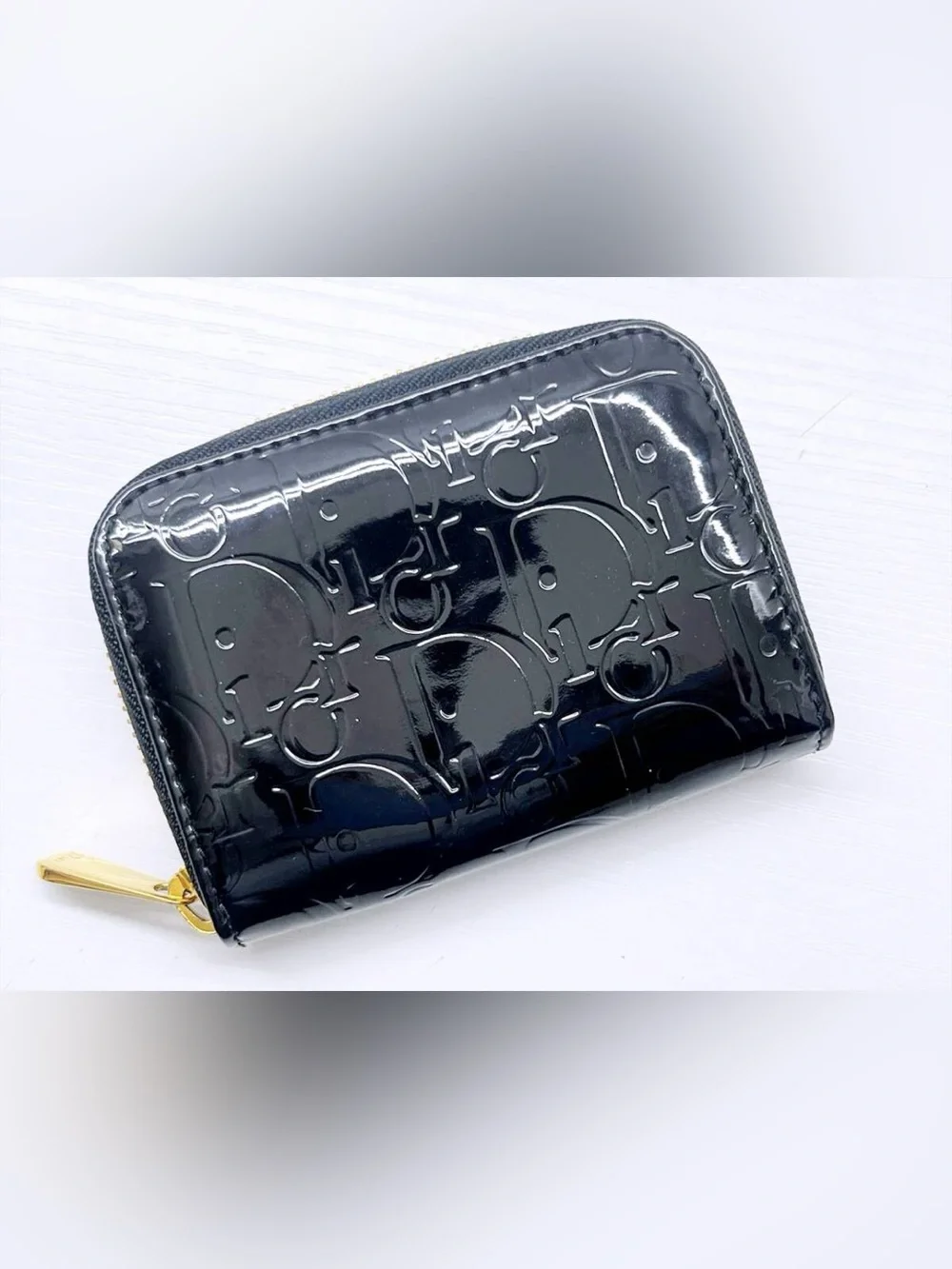 Christian Dior Trotter Black/Pink Patent Leather Round Zip Coin Small Wallet